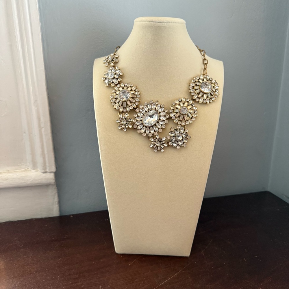 J.Crew Elegant Gold and Silver Statement Rhinestone Necklace Jewelry